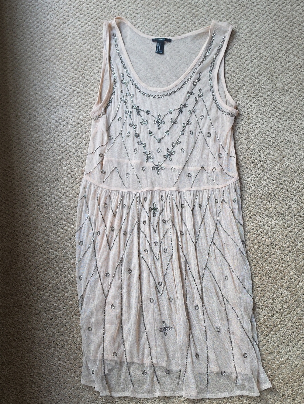 Forever21 Pale Pink Silver Beaded Sleeveless Dress